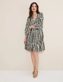 Printed V-Neck Mini Tiered Swing Dress -Marks and Spencer Shop MS 10 T83 8823T Y4 X EC 2