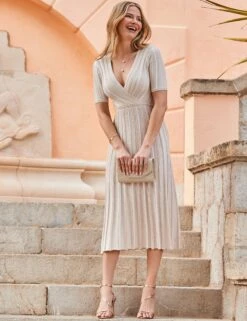 Metallic Striped V-Neck Midi Skater Dress -Marks and Spencer Shop Metallic Striped V Neck Midi Skater Dress 3