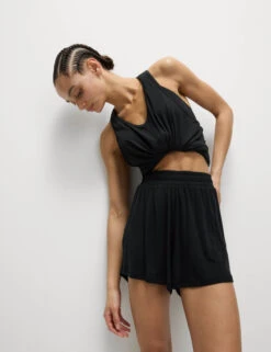 Modal Rich Ribbed Relaxed High Waisted Yoga Shorts -Marks and Spencer Shop Modal Rich Ribbed Relaxed High Waisted Yoga Shorts 4