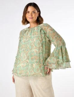 Paisley Round Neck Frill Detail Blouse