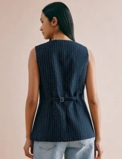 Pinstripe Collarless Waistcoat -Marks and Spencer Shop Pinstripe Collarless Waistcoat 2