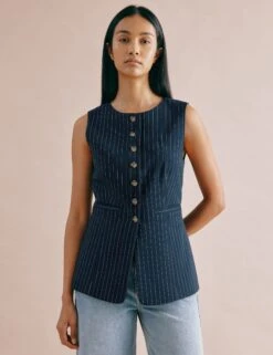 Pinstripe Collarless Waistcoat