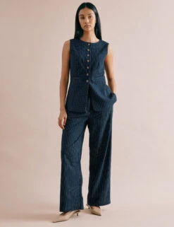 Pinstripe Collarless Waistcoat -Marks and Spencer Shop Pinstripe Collarless Waistcoat 4