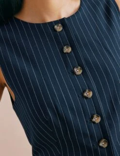 Pinstripe Collarless Waistcoat -Marks and Spencer Shop Pinstripe Collarless Waistcoat 5