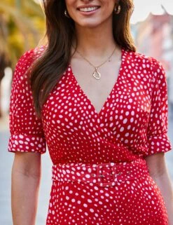 Polka Dot V-Neck Puff Sleeve Wrap Dress -Marks and Spencer Shop Polka Dot V Neck Puff Sleeve Wrap Dress 4