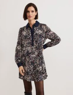 Printed Collared Mini Swing Dress