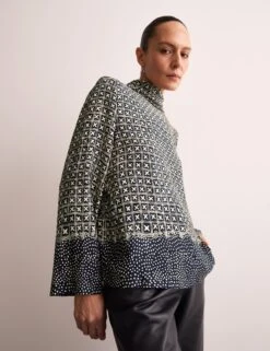 Jaeger Printed Funnel Neck Blouse