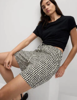 Printed Pure Twill High Waisted Shorts -Marks and Spencer Shop Printed Pure Twill High Waisted Shorts 2