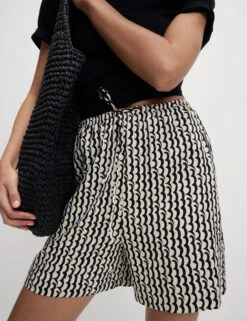 Printed Pure Twill High Waisted Shorts