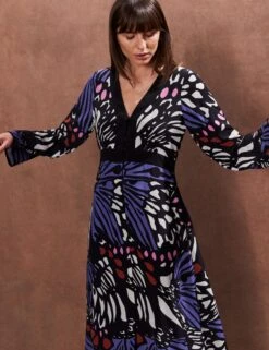 Printed V-Neck Midi Waisted Dress 11 Printed V-Neck Midi Waisted Dress -Marks and Spencer Shop Printed V Neck Midi Waisted Dress 1