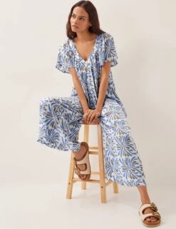 MONSOON Printed V-Neck Wide Leg Jumpsuit -Marks and Spencer Shop Printed V Neck Wide Leg Jumpsuit 2
