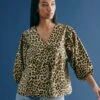 Pure Cotton Animal Print V-Neck Blouse