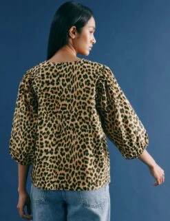 Pure Cotton Animal Print V-Neck Blouse -Marks and Spencer Shop Pure Cotton Animal Print V Neck Blouse 2