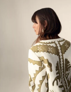 Pure Cotton Applique V-Neck Bomber Jacket