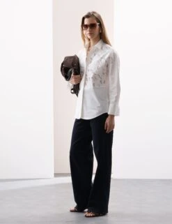 Pure Cotton Broderie Detail Relaxed Shirt -Marks and Spencer Shop Pure Cotton Broderie Detail Relaxed Shirt 4