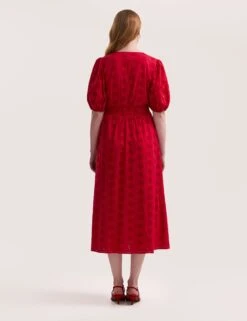 Pure Cotton Broderie V-Neck Midi Dress -Marks and Spencer Shop Pure Cotton Broderie V Neck Midi Dress 1