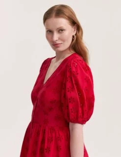 Pure Cotton Broderie V-Neck Midi Dress -Marks and Spencer Shop Pure Cotton Broderie V Neck Midi Dress 2