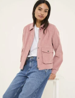 Pure Cotton Cord Collared Cropped Jacket
