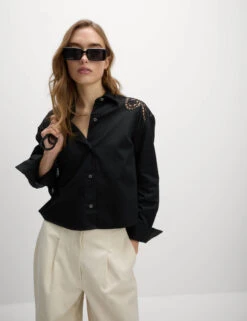 Pure Cotton Cutwork Detail Cropped Shirt -Marks and Spencer Shop Pure Cotton Cutwork Detail Cropped Shirt 2