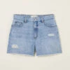 Pure Cotton Denim Distressed Mid Rise Shorts