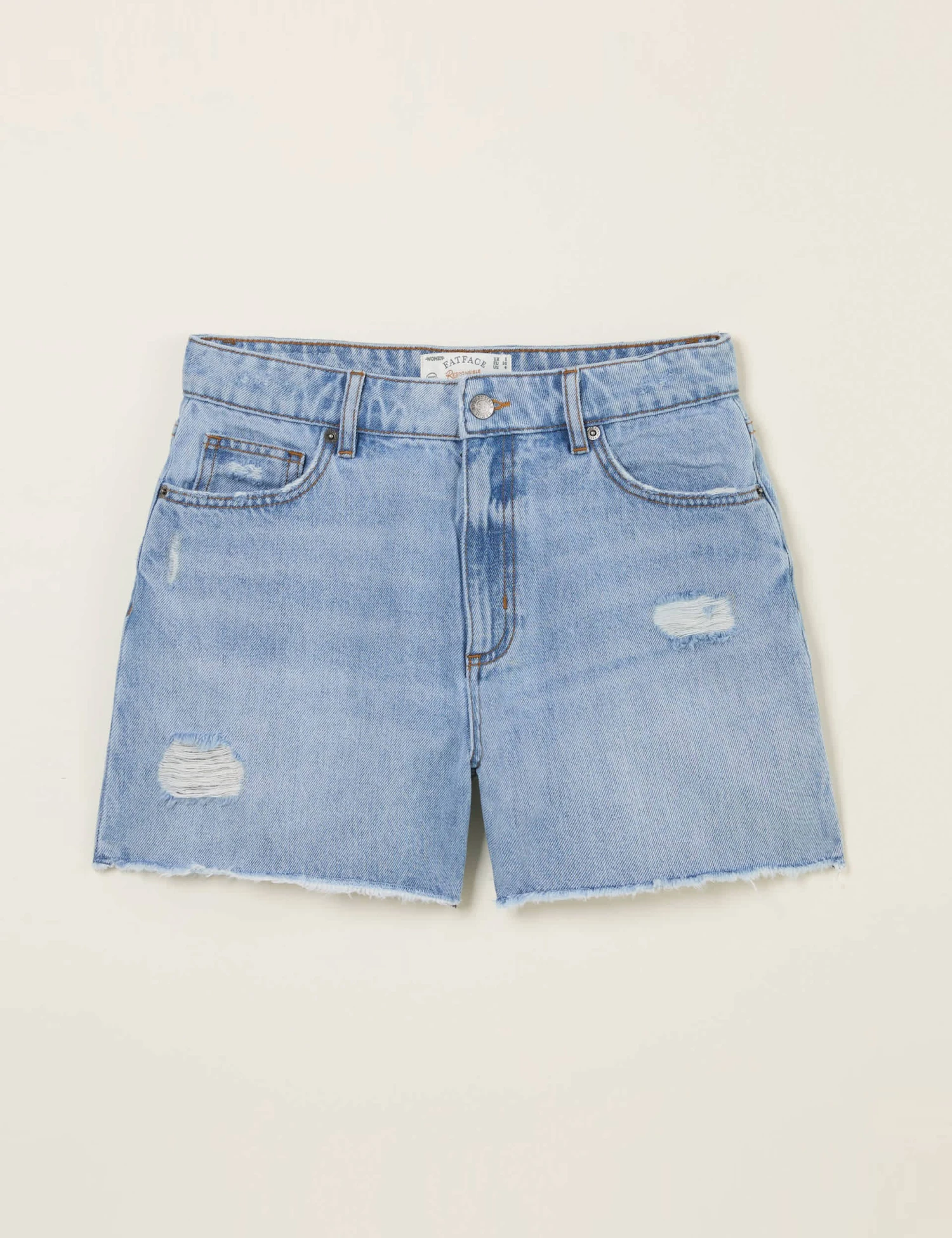 Pure Cotton Denim Distressed Mid Rise Shorts 3 Pure Cotton Denim Distressed Mid Rise Shorts