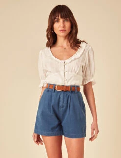 Pure Cotton Denim High Waisted Ava Shorts -Marks and Spencer Shop Pure Cotton Denim High Waisted Ava Shorts 3