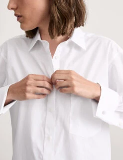 Jaeger Pure Cotton Double Cuff Relaxed Shirt -Marks and Spencer Shop Pure Cotton Double Cuff Relaxed Shirt 4