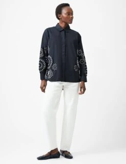 French Connection Pure Cotton Embroidered Button Through Shirt