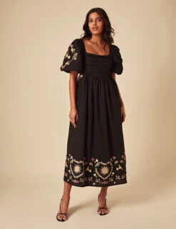 Pure Cotton Embroidered Midi Dress