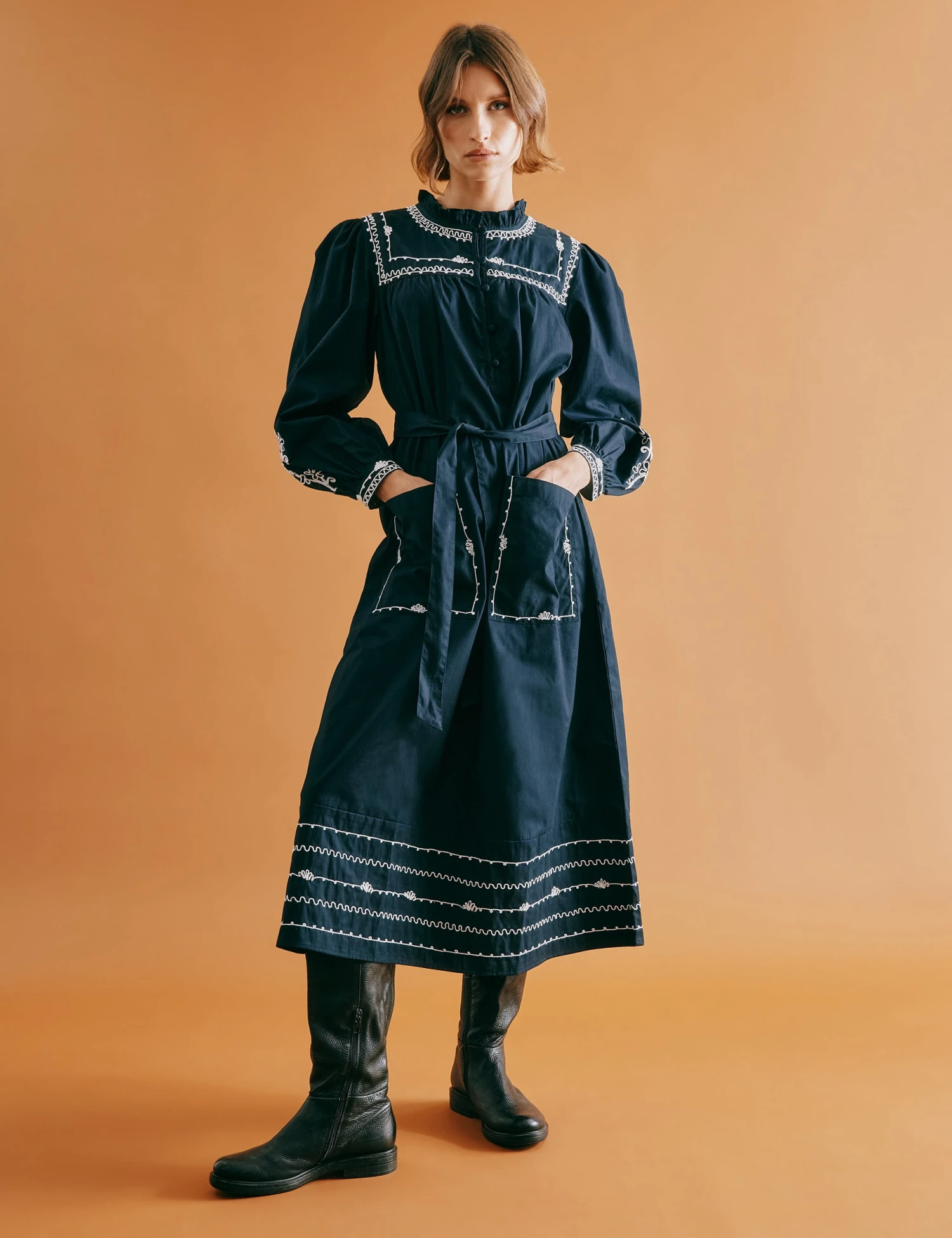 Pure Cotton Embroidered Midi Smock Dress 3 Pure Cotton Embroidered Midi Smock Dress