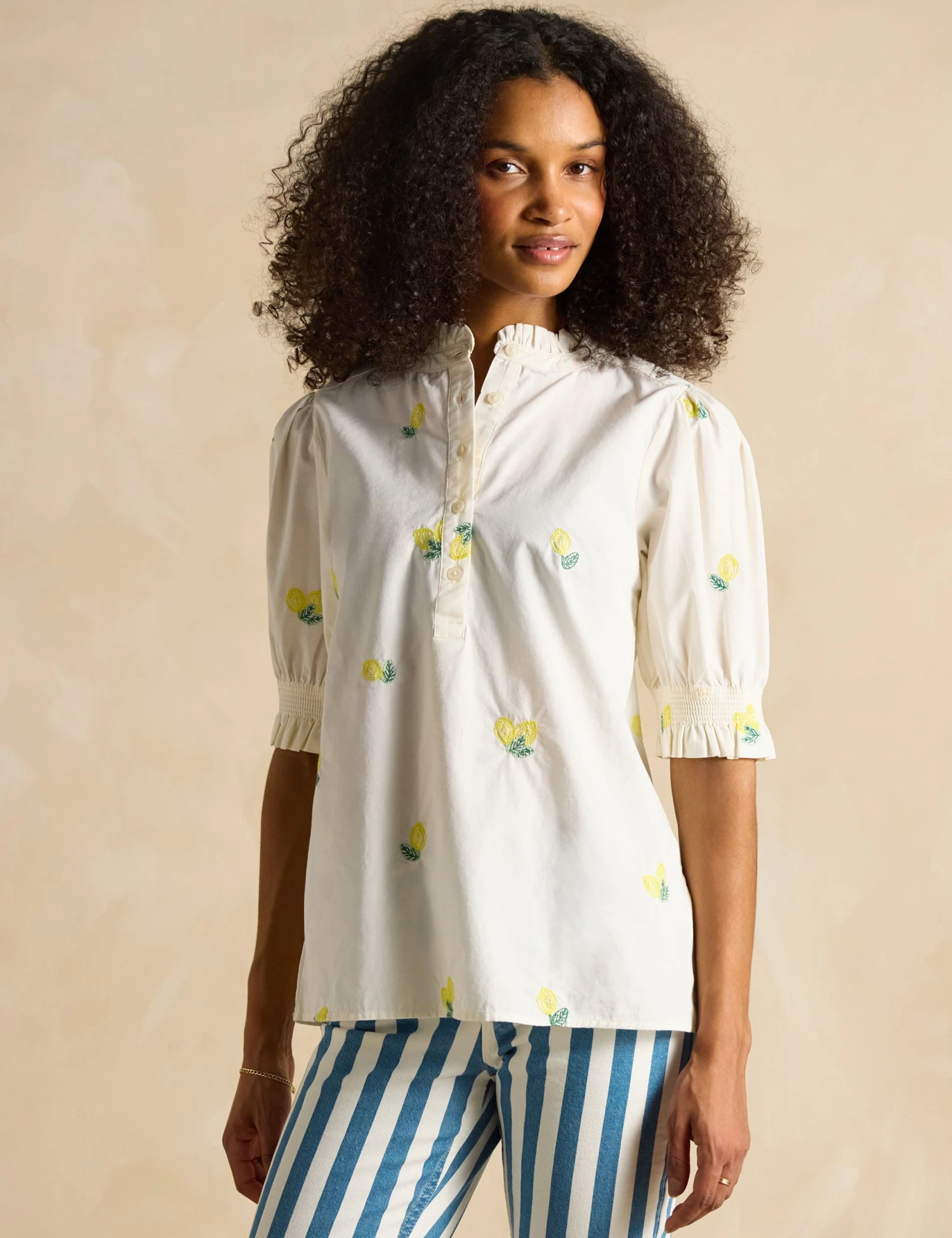 Joules Pure Cotton Embroidered Puff Sleeve Blouse 3 Joules Pure Cotton Embroidered Puff Sleeve Blouse