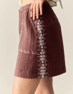 Pure Cotton Embroidered Triple Cloth Shorts -Marks and Spencer Shop Pure Cotton Embroidered Triple Cloth Shorts 2