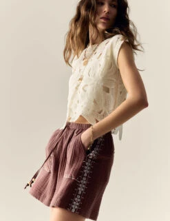 Pure Cotton Embroidered Triple Cloth Shorts