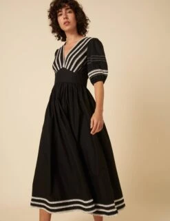 Pure Cotton Embroidered V-Neck Midaxi Tea Dress -Marks and Spencer Shop Pure Cotton Embroidered V Neck Midaxi Tea Dress 4