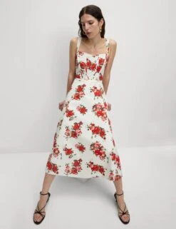 Pure Cotton Floral Corset Midi Skater Dress -Marks and Spencer Shop Pure Cotton Floral Corset Midi Skater Dress 3