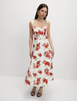 Pure Cotton Floral Corset Midi Skater Dress -Marks and Spencer Shop Pure Cotton Floral Corset Midi Skater Dress 5