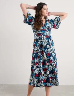 Pure Cotton Floral Half Sleeve Midaxi Dress -Marks and Spencer Shop Pure Cotton Floral Half Sleeve Midaxi Dress 2