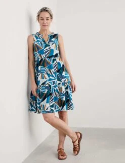 Pure Cotton Geometric Notch Neck Dress