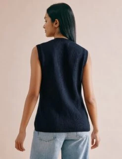 Pure Cotton Knitted Longline Waistcoat -Marks and Spencer Shop Pure Cotton Knitted Longline Waistcoat 2