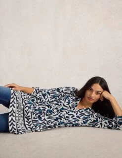 WHITE STUFF Pure Cotton Printed V-Neck Tunic 22 WHITE STUFF Pure Cotton Printed V-Neck Tunic -Marks and Spencer Shop Pure Cotton Printed V Neck Tunic 2