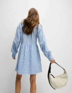 Pure Cotton Textured Mini Waisted Dress