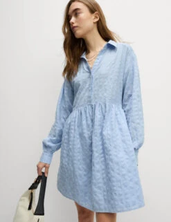 Pure Cotton Textured Mini Waisted Dress -Marks and Spencer Shop Pure Cotton Textured Mini Waisted Dress 3