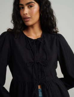 Pure Cotton Tie Front Blouse -Marks and Spencer Shop Pure Cotton Tie Front Blouse 2