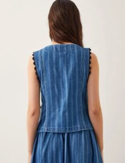 MONSOON Pure Cotton V-Neck Button Through Waistcoat -Marks and Spencer Shop Pure Cotton V Neck Button Through Waistcoat 3