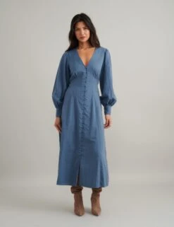 Pure Cotton V-Neck Midaxi Relaxed Tea Dress