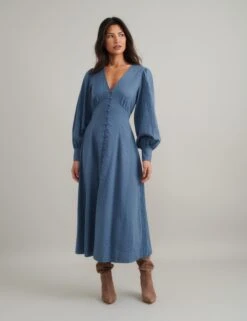 Pure Cotton V-Neck Midaxi Relaxed Tea Dress -Marks and Spencer Shop Pure Cotton V Neck Midaxi Relaxed Tea Dress 4