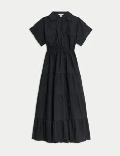 Pure Cotton V-Neck Midaxi Tiered Shirt Dress -Marks and Spencer Shop Pure Cotton V Neck Midaxi Tiered Shirt Dress 1