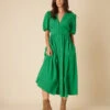 Pure Cotton V-Neck Midaxi Waisted Dress