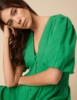 Pure Cotton V-Neck Midaxi Waisted Dress -Marks and Spencer Shop Pure Cotton V Neck Midaxi Waisted Dress 3