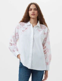 French Connection Pure Cottton Embroidered Collared Shirt